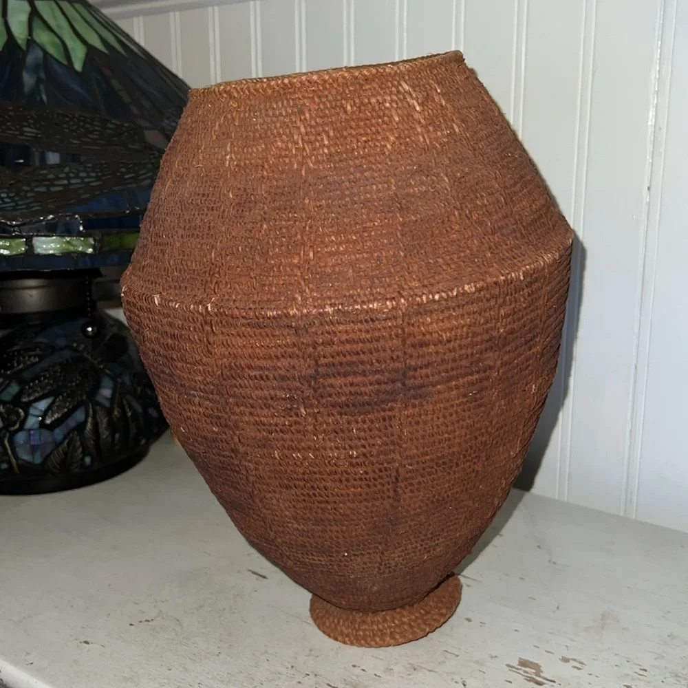 Large Antique African hand woven basket 12” x8.5”